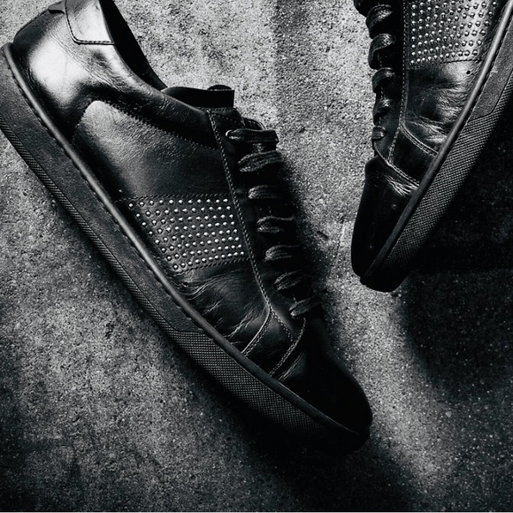 SAINT LAURENT PARIS | 8.5 / 39 | Wolly Microstuds Noir Palladio Lace Sneakers - Picture 1 of 15